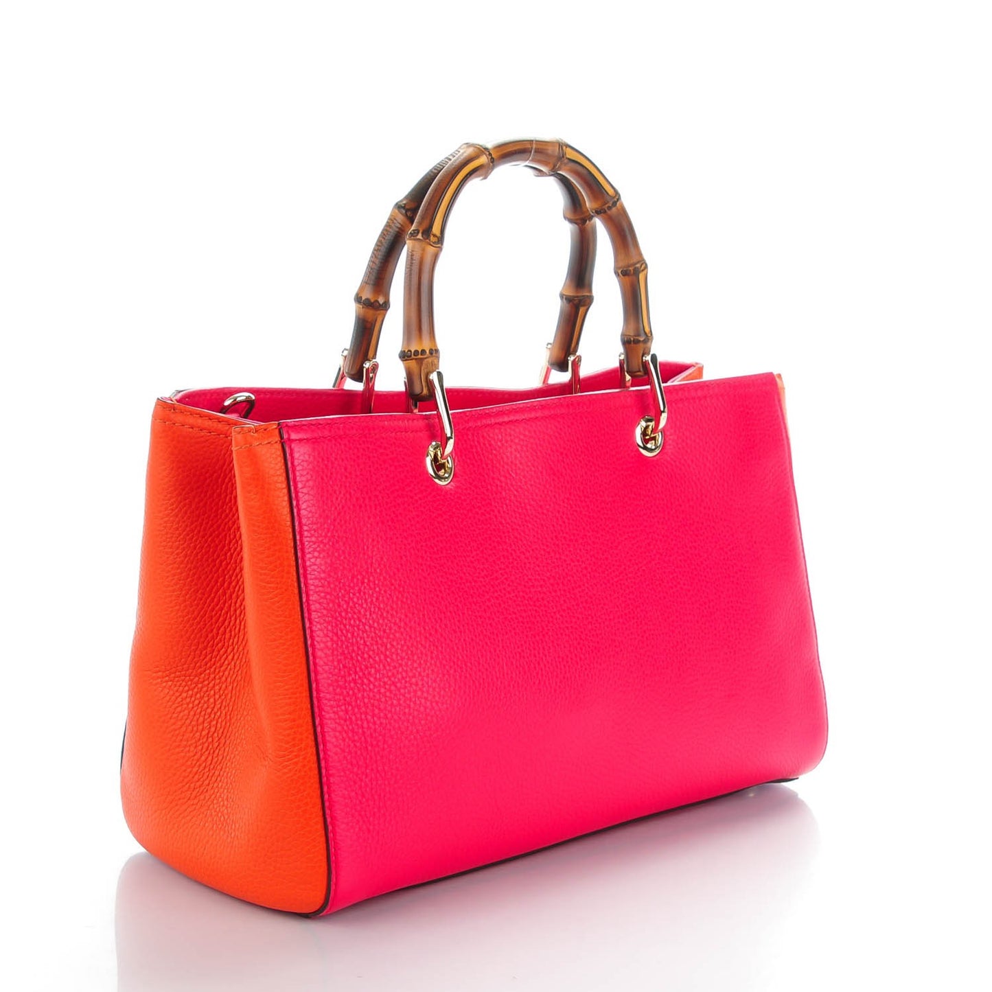 Pebbled Calfskin Bi-Color Medium Bamboo Shopper Tote Fuchsia Orange