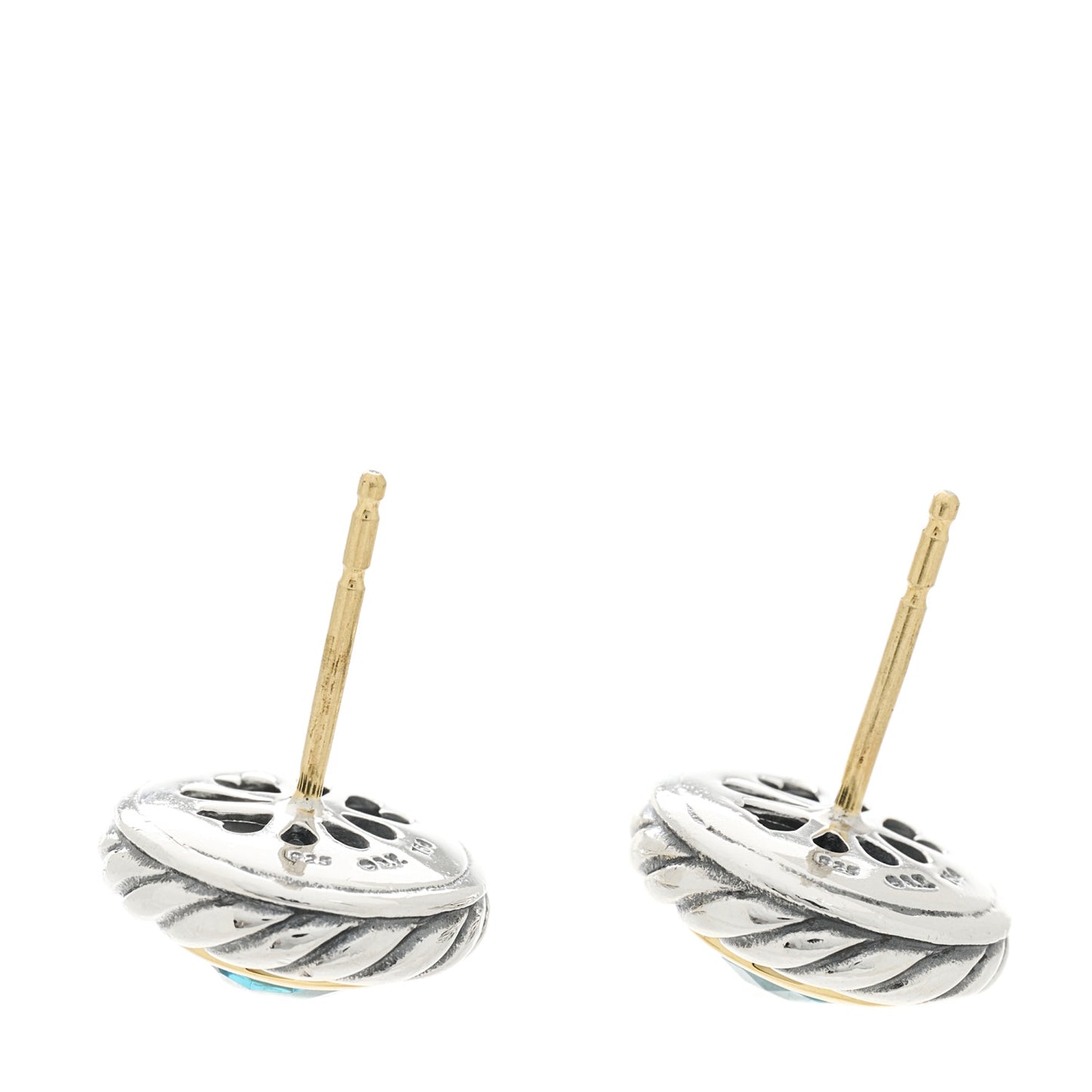 Sterling Silver 18K Yellow Gold Blue Topaz Cookie Cable Earrings