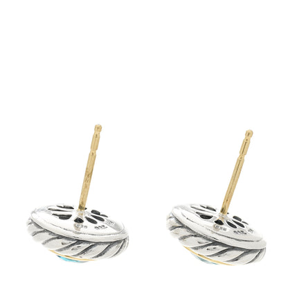David Yurman Sterling Silver 18K Yellow Gold Blue Topaz Cookie Cable Earrings 3 of 5