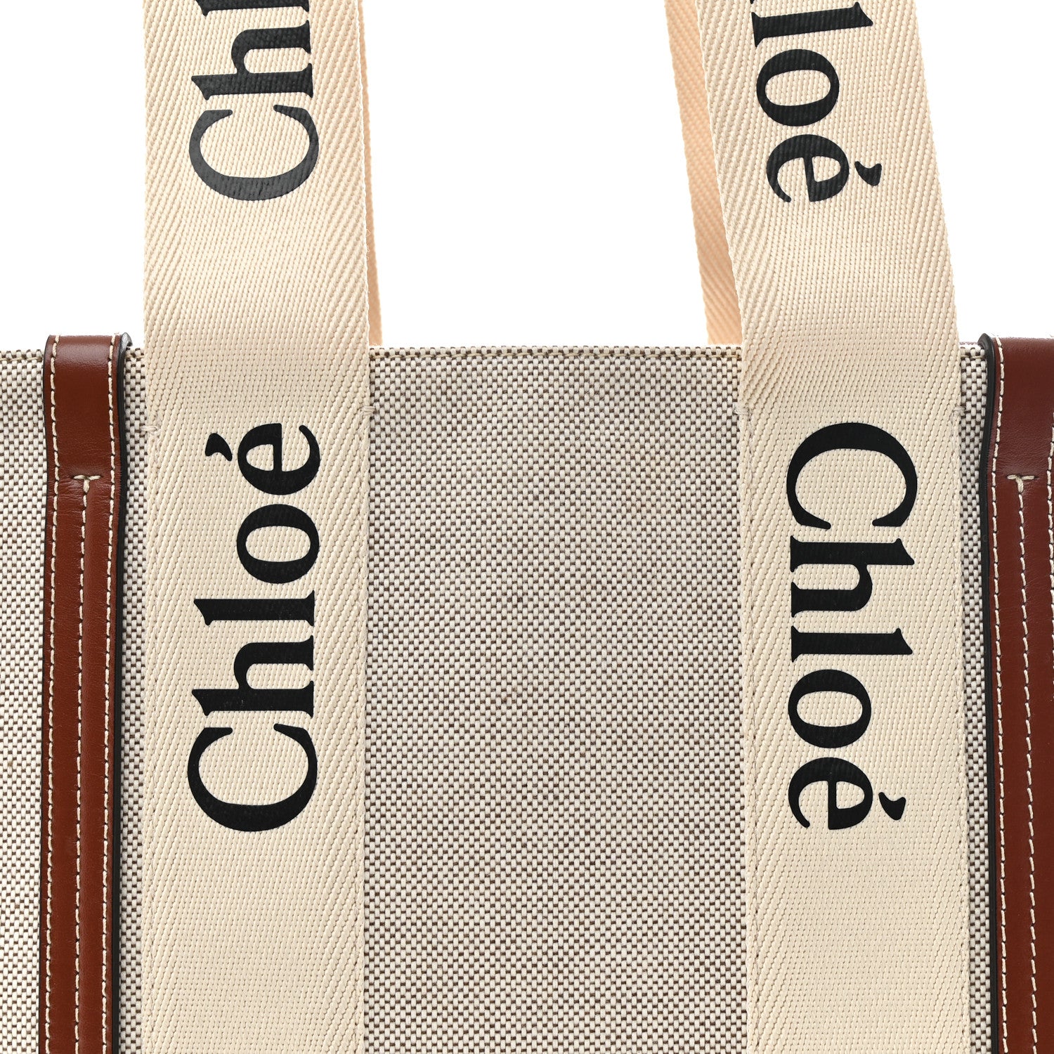 Chloe Cotton Calfskin Medium Woody Ribbon Tote White Brown 8 of 10