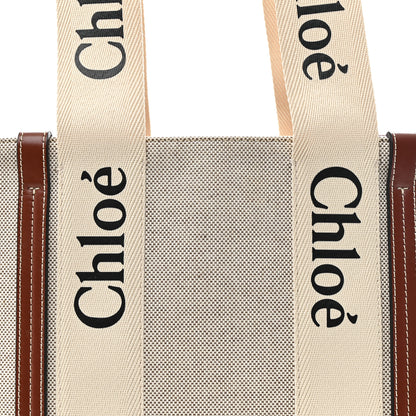 Chloe Cotton Calfskin Medium Woody Ribbon Tote White Brown 8 of 10
