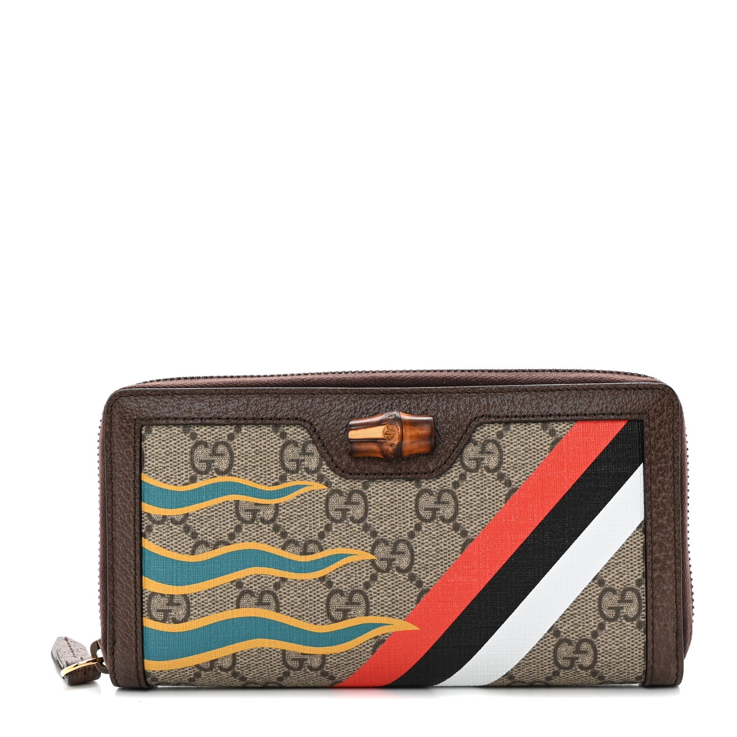 GG Supreme Monogram Equestrian Diana Zip Around Continental Wallet Beige Ebony Multicolor New Acero