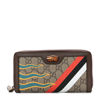 Gucci GG Supreme Monogram Equestrian Diana Zip Around Continental Wallet Beige Ebony Multicolor New Acero 1 of 10