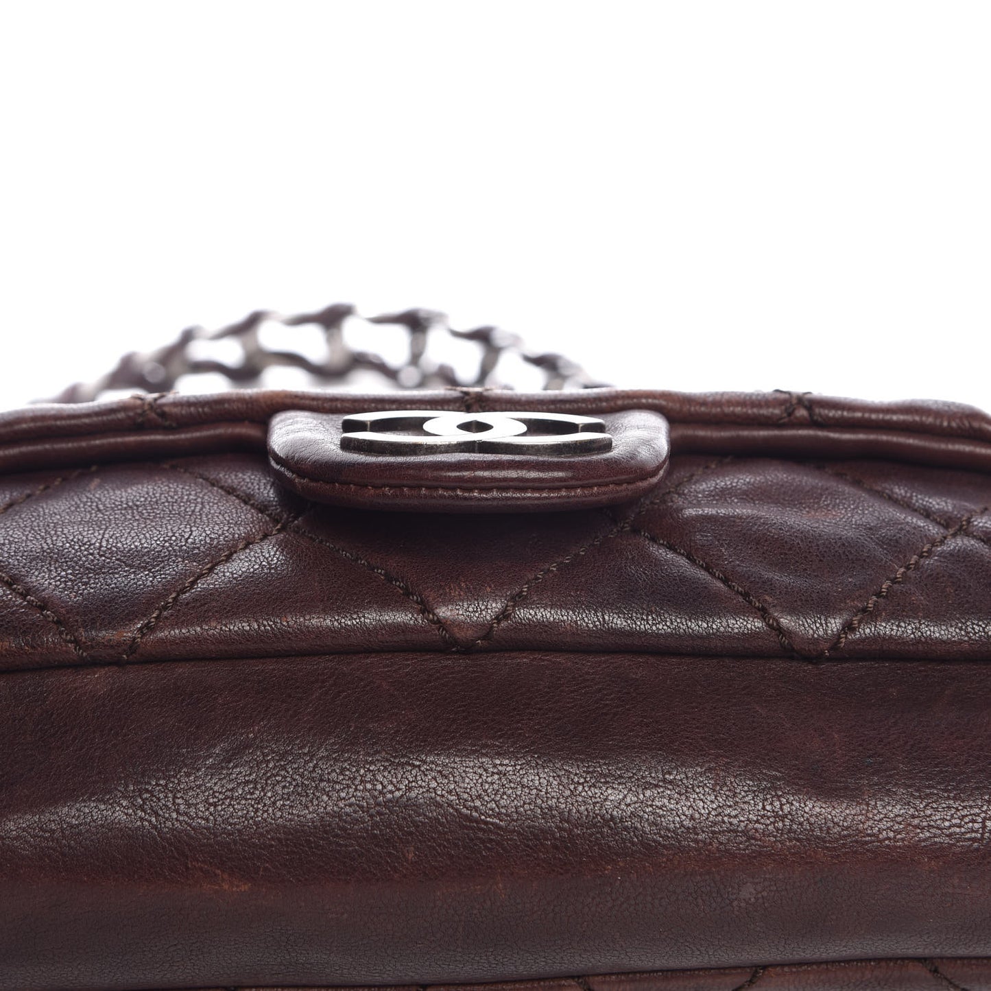 Calfskin Quilted Modern Chain Flap Brown