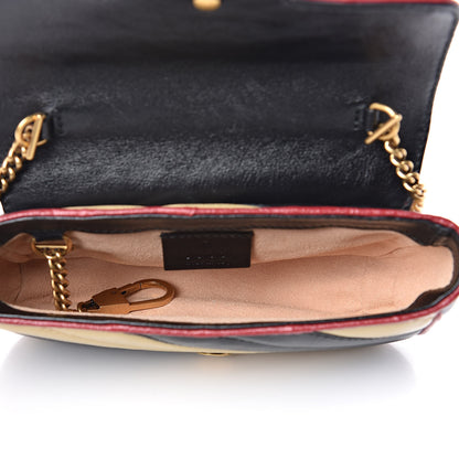 Gucci Vintage Effect Calfskin Matelasse Diagonal Striped Super Mini Torchon GG Marmont Shoulder Bag Black Beige 5 of 11