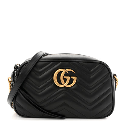 Gucci Calfskin Matelasse Small GG Marmont Chain Shoulder Bag Black 1 of 11