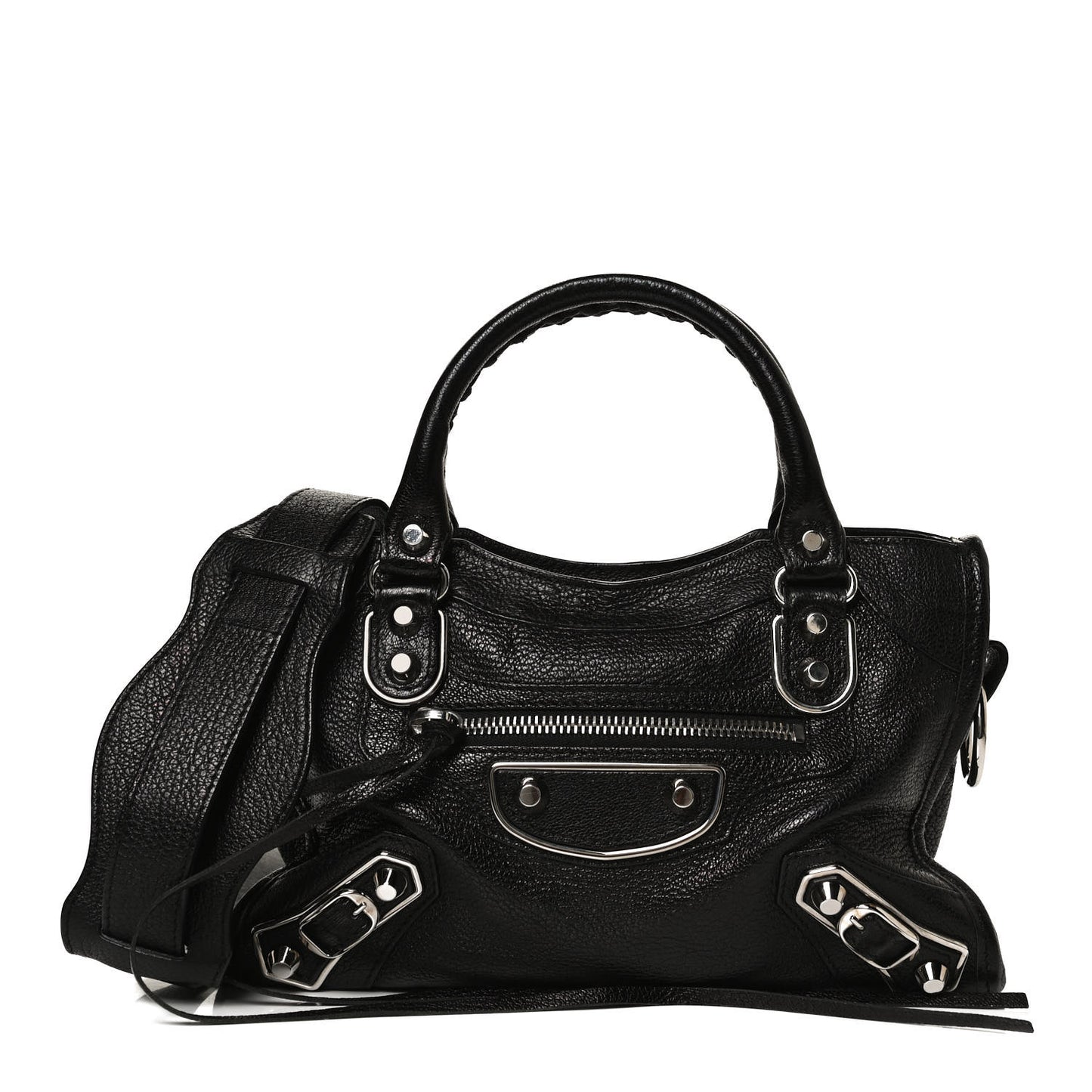 Chevre Silver Metallic Edge Hardware Mini City Black