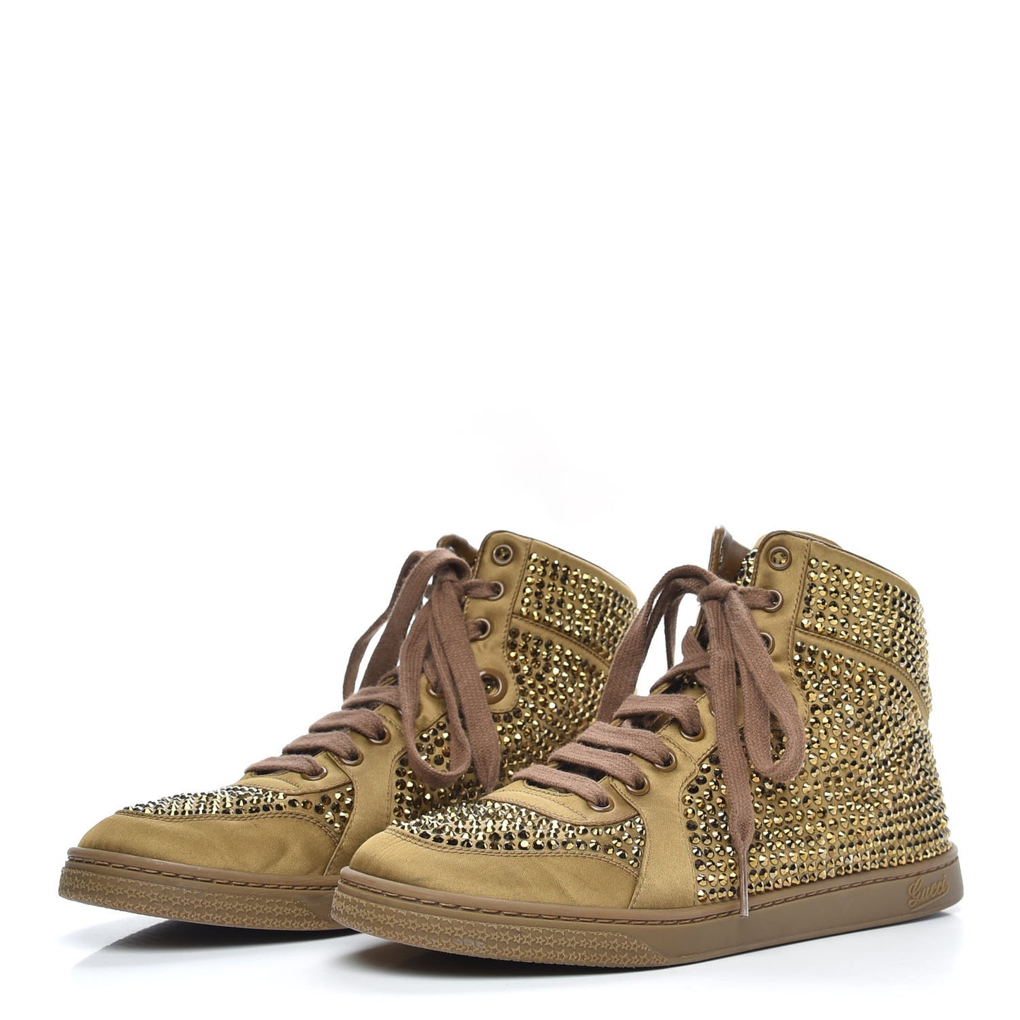 Satin Studded Womens High Top Sneakers 37 Gold