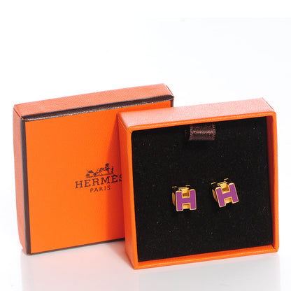 Hermes Enamel Cage d'H Earrings Gold Purple 7 of 7