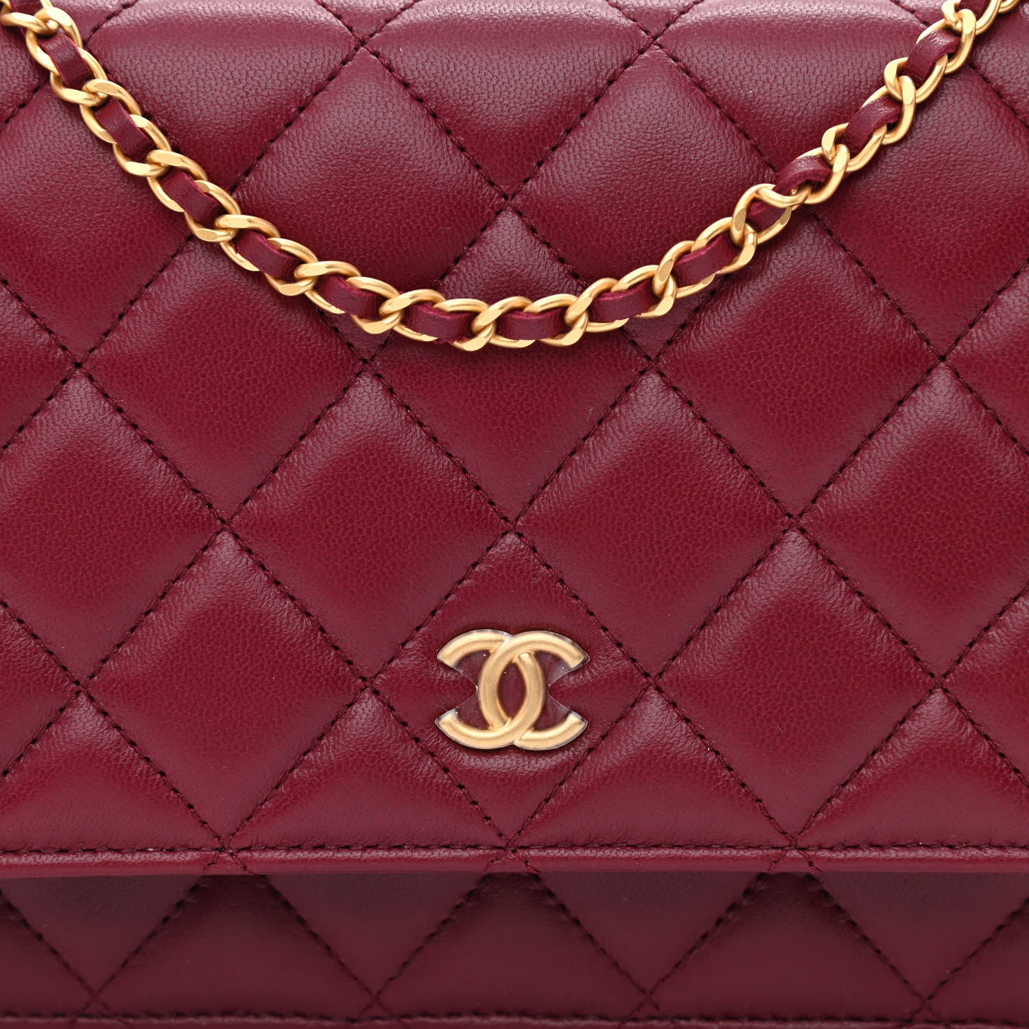 Chanel Lambskin Resin Quilted Coco Hearts Wallet On Chain WOC Burgundy 9 of 12