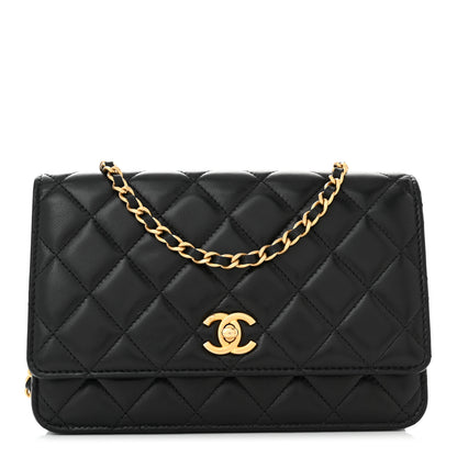Chanel Lambskin Quilted CC Pearl Crush Wallet on Chain WOC Black 1 of 12