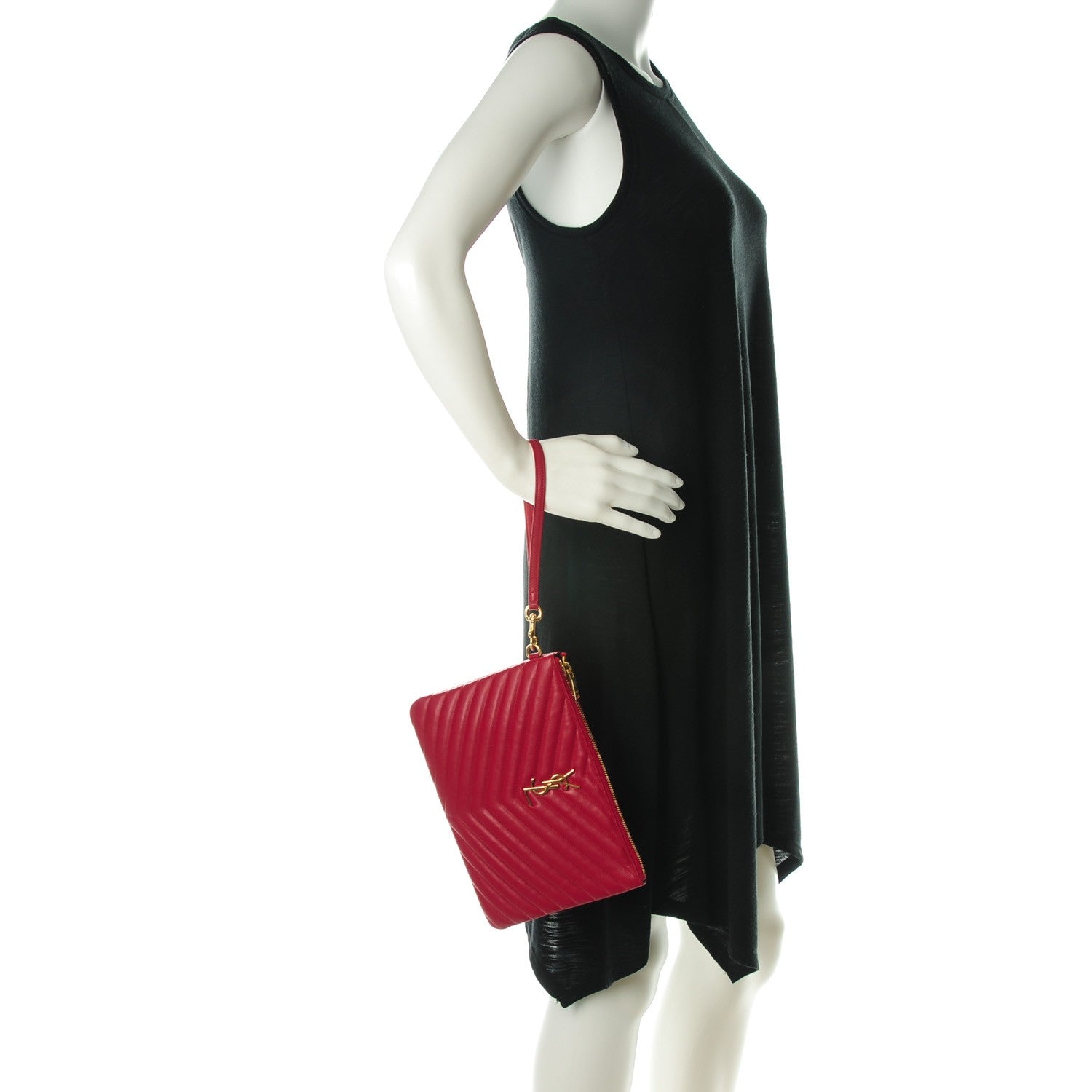 Saint Laurent Calfskin Matelasse Chevron Monogram A5 Wristlet Red 2 of 7