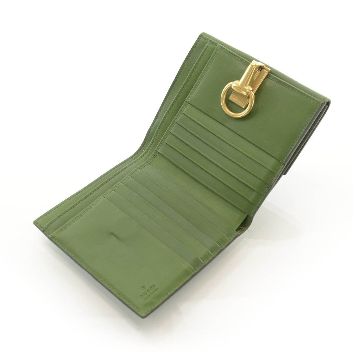 Leather Horsebit Compact Wallet Green