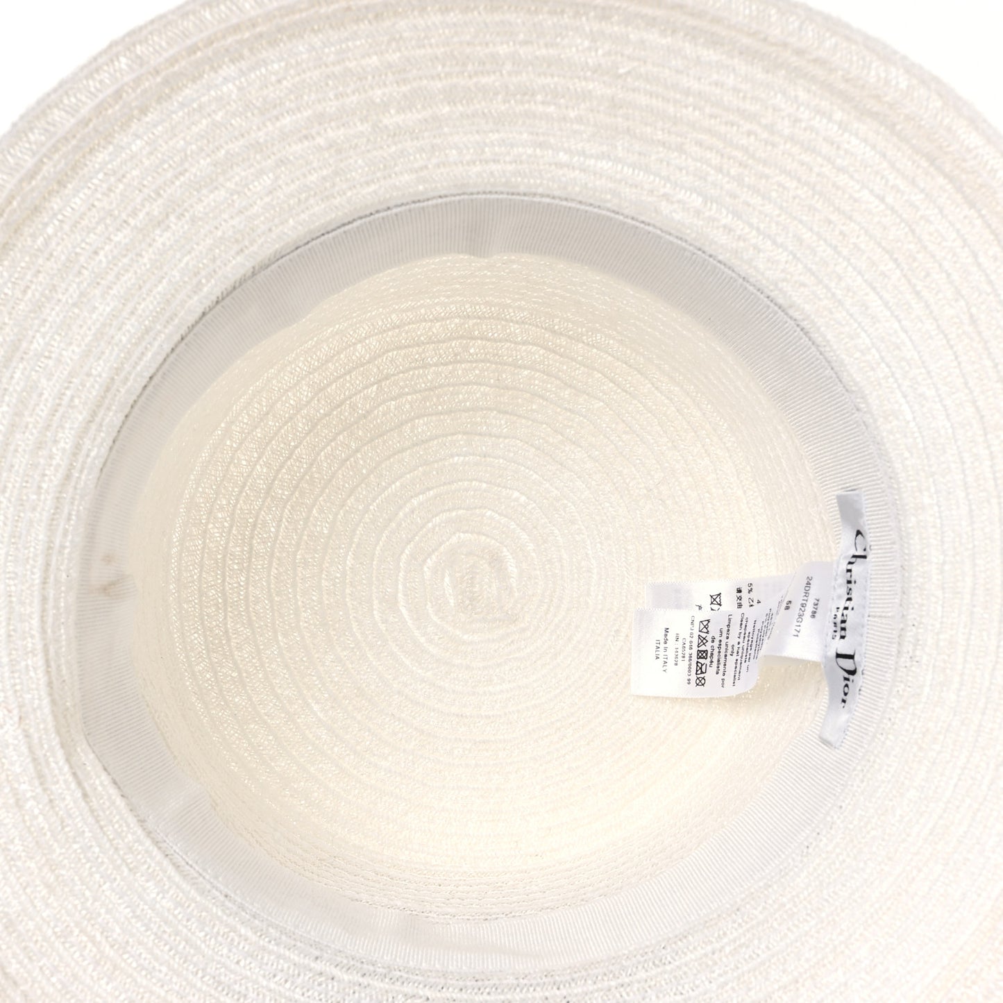 Straw Dioresort Bucket Hat 58 White Blue