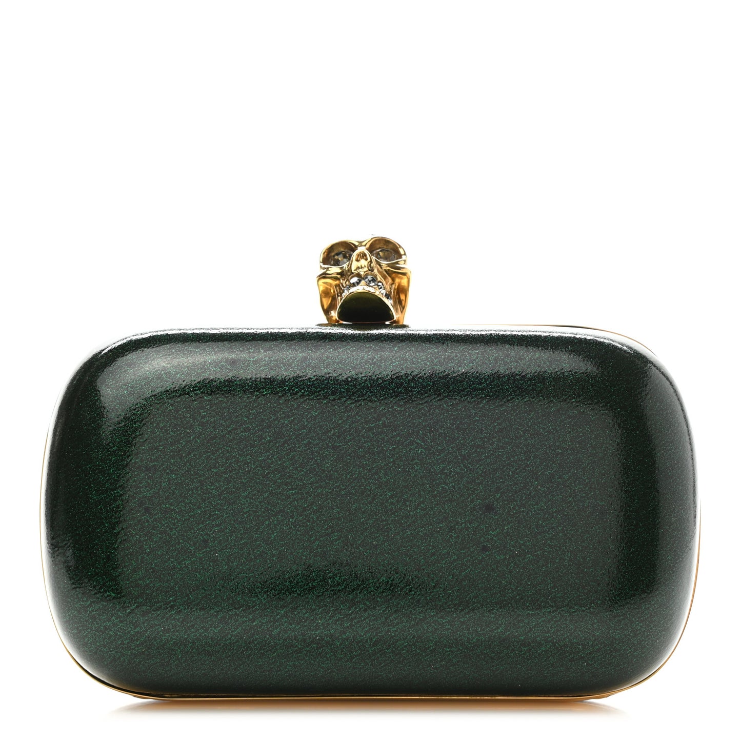 Patent Crystal Skull Box Clutch Green