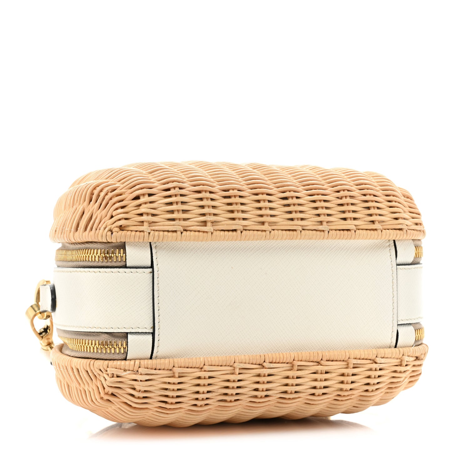 Wicker Saffiano Midolino Odette Top Handle Bag Tan White