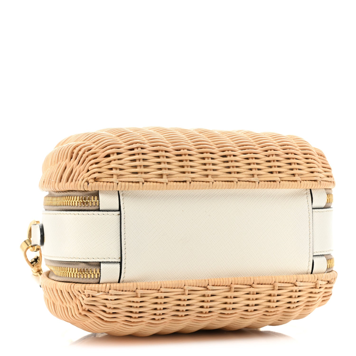 Prada Wicker Saffiano Midolino Odette Top Handle Bag Tan White 4 of 22
