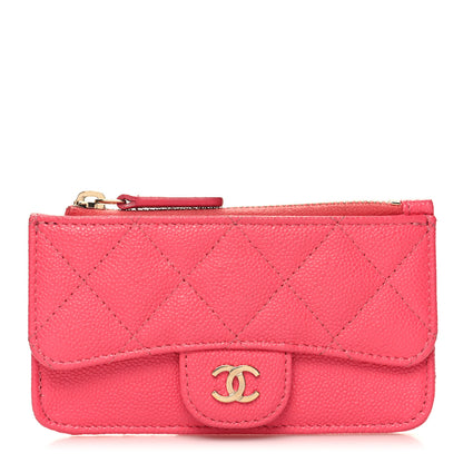 Chanel Caviar Quilted Flap Zip Card Holder Dark Pink 1 of 9