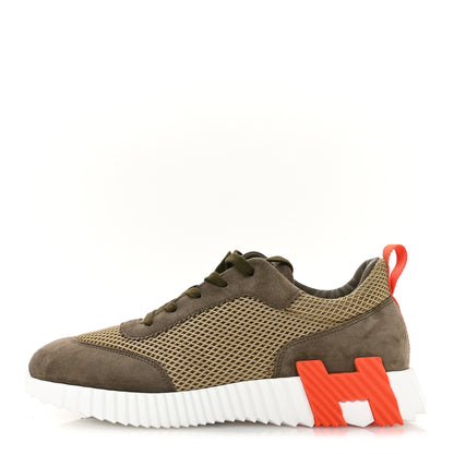 Hermes Air Mesh Suede Goatskin Mens Bouncing Sneakers 43 Vert Toundra 1 of 7