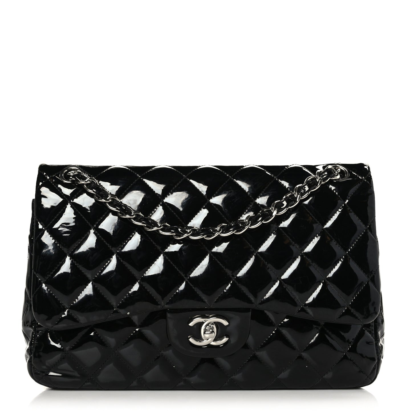 Patent Quilted Jumbo Double Flap Black