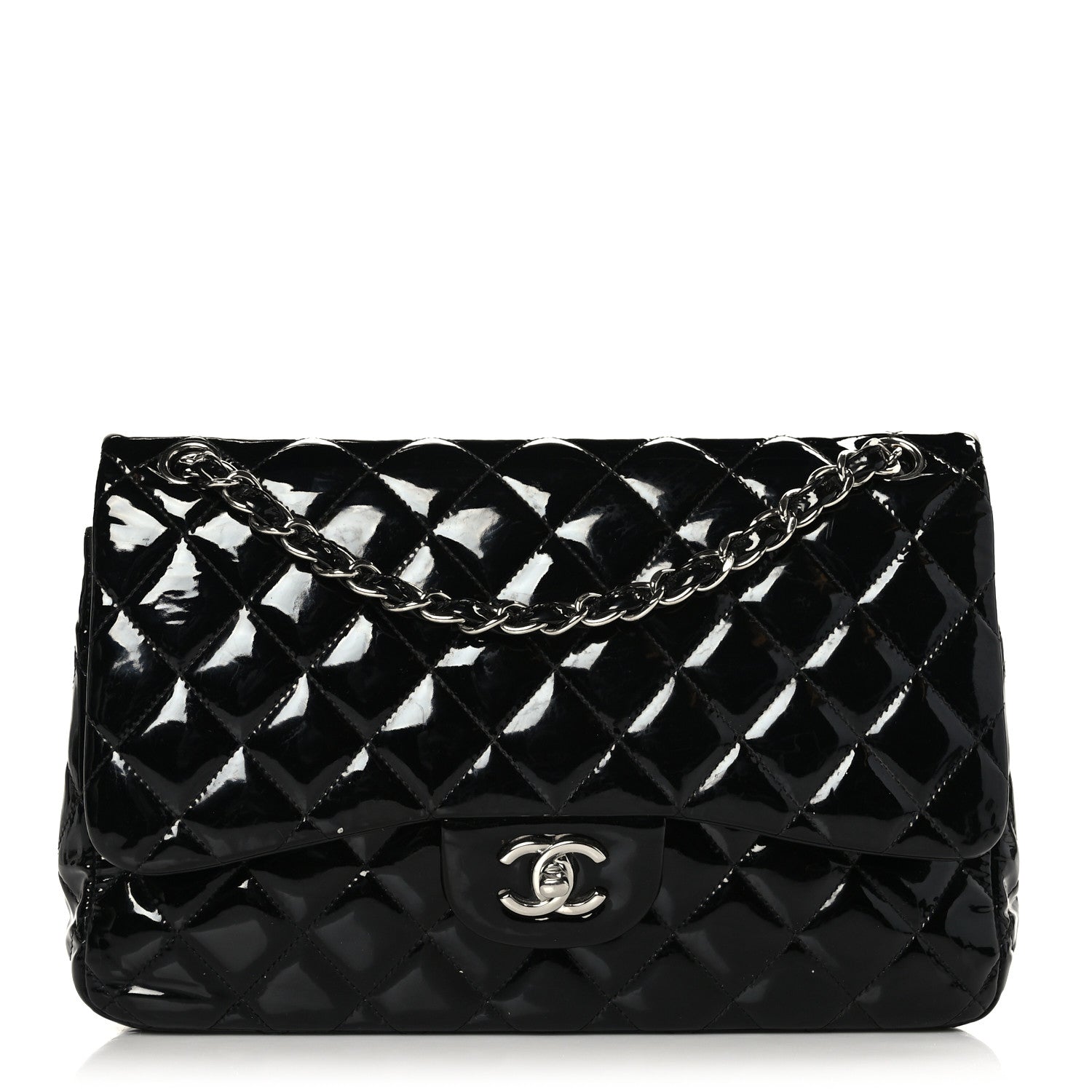 Chanel Patent Quilted Jumbo Double Flap Black 1 of 9