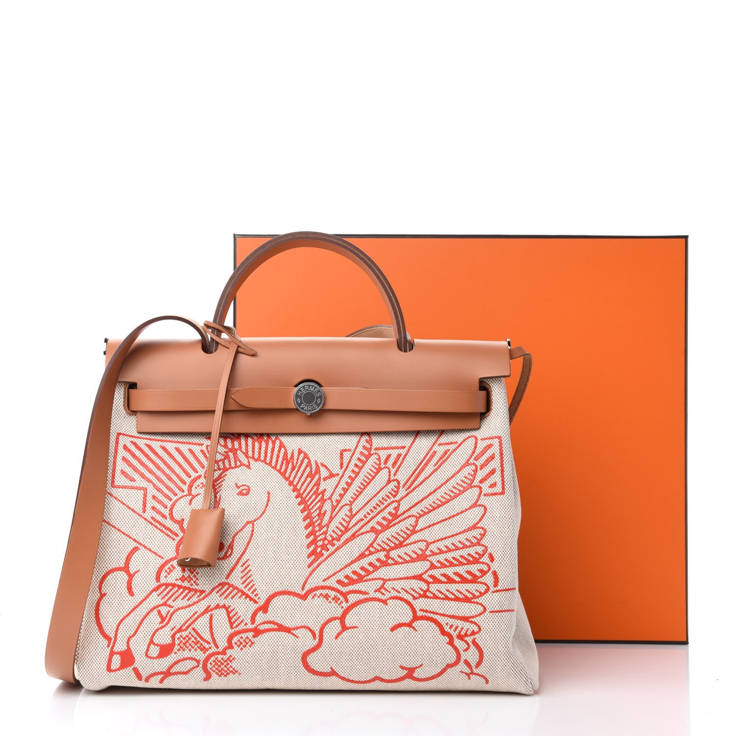 Hermes Vache Hunter Toile Pegase Pop Herbag Zip Retourne 31 PM Capucine Ecru 11 of 11