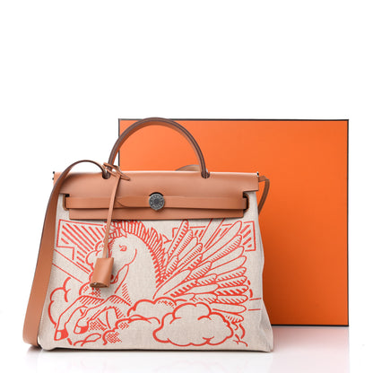 Hermes Vache Hunter Toile Pegase Pop Herbag Zip Retourne 31 PM Capucine Ecru 11 of 11
