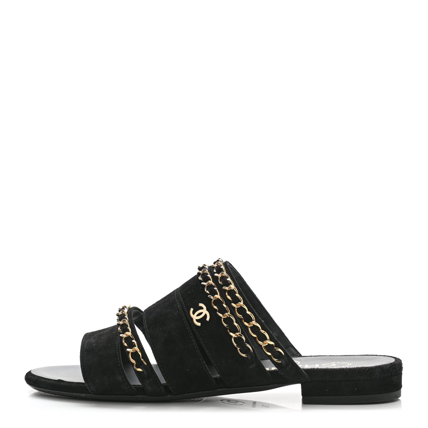 Suede Chain Mule Sandals 36 Black