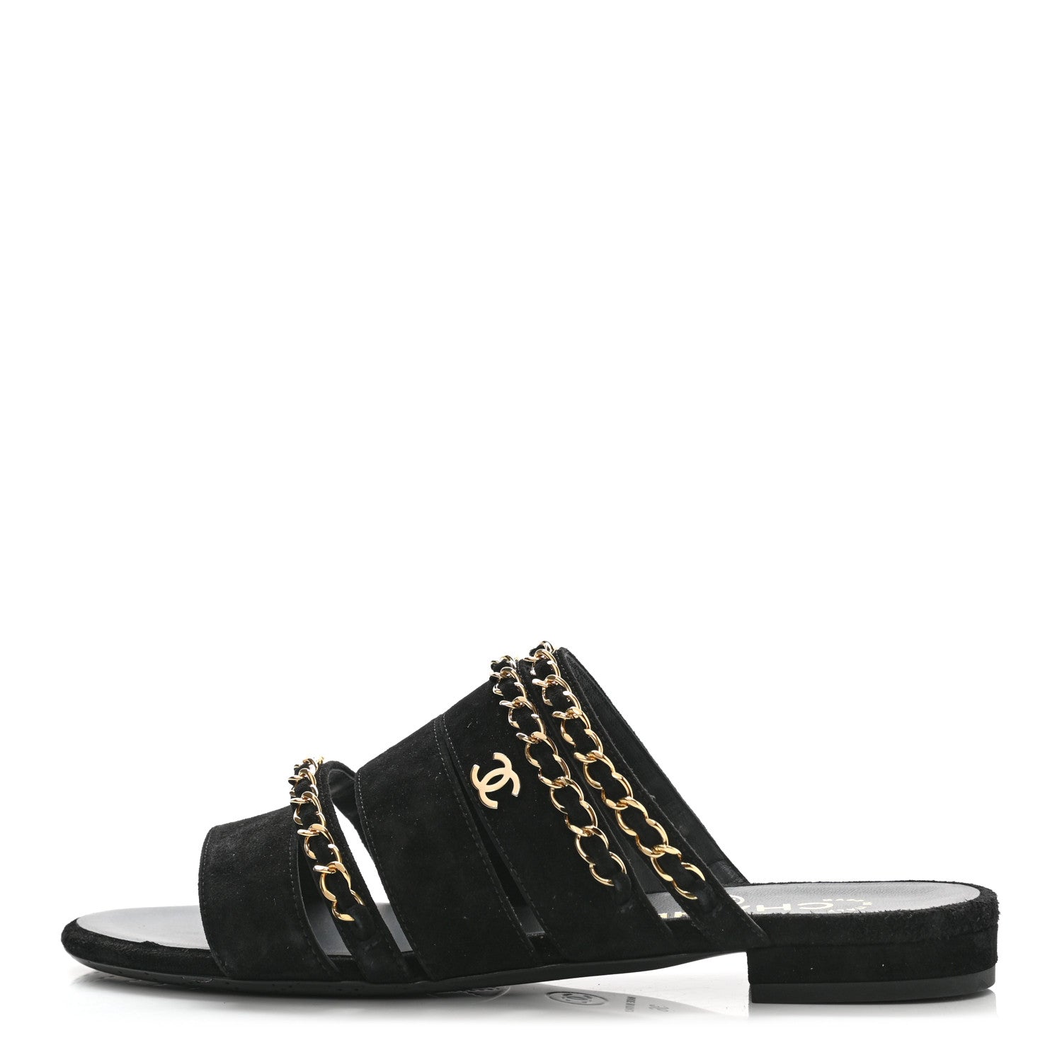 Chanel Suede Chain Mule Sandals 36 Black 1 of 10