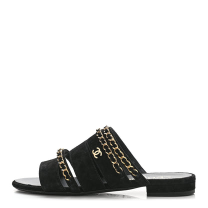 Chanel Suede Chain Mule Sandals 36 Black 1 of 10