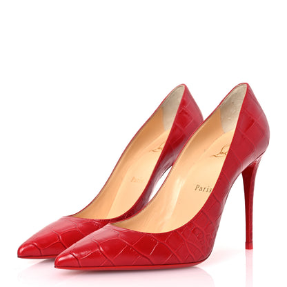 Christian Louboutin Calfskin Crocodile Embossed Kate 100 Pumps 38 Red 4 of 10