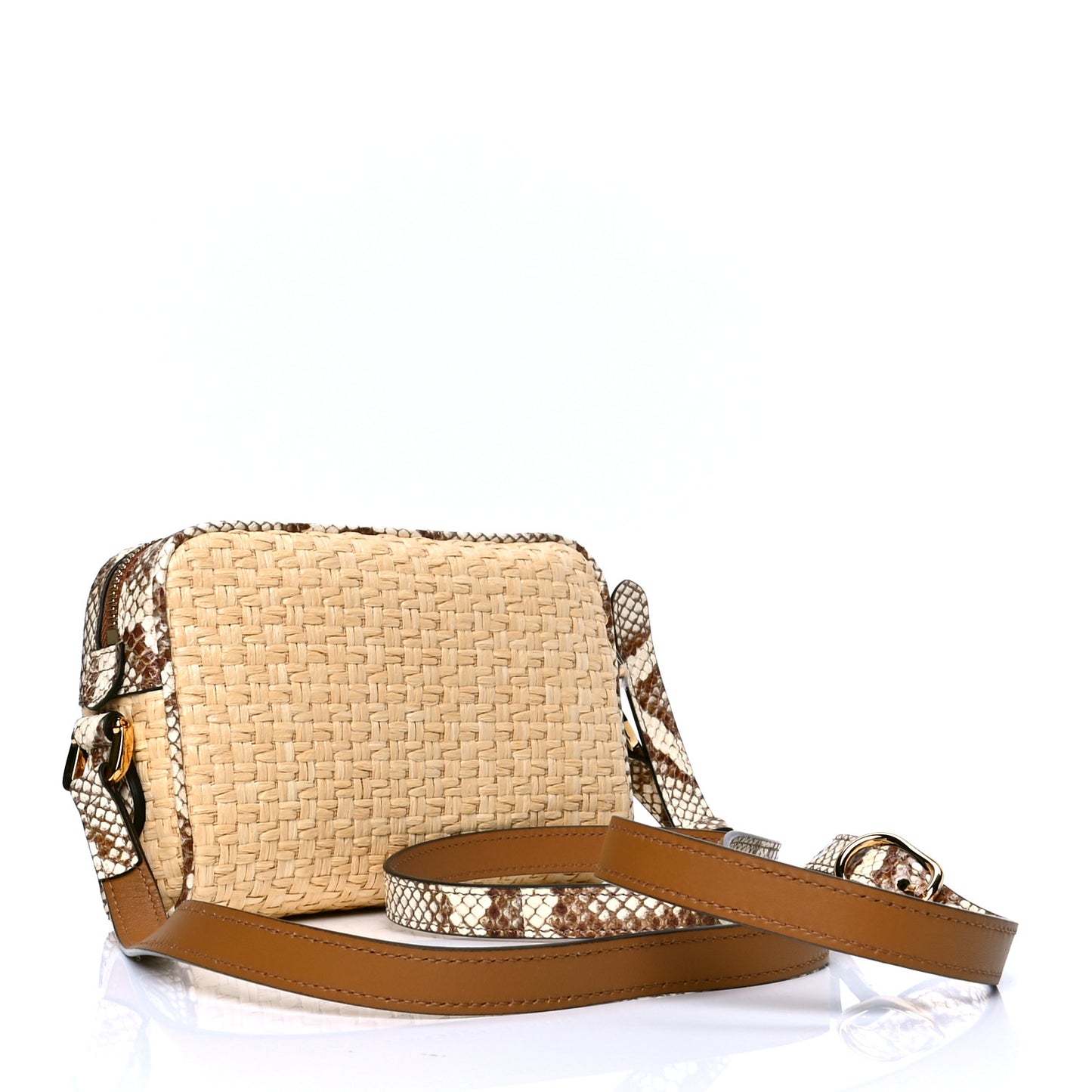 Raffia Elaphe Mini Ophidia Shoulder Bag Natural Cream Brown
