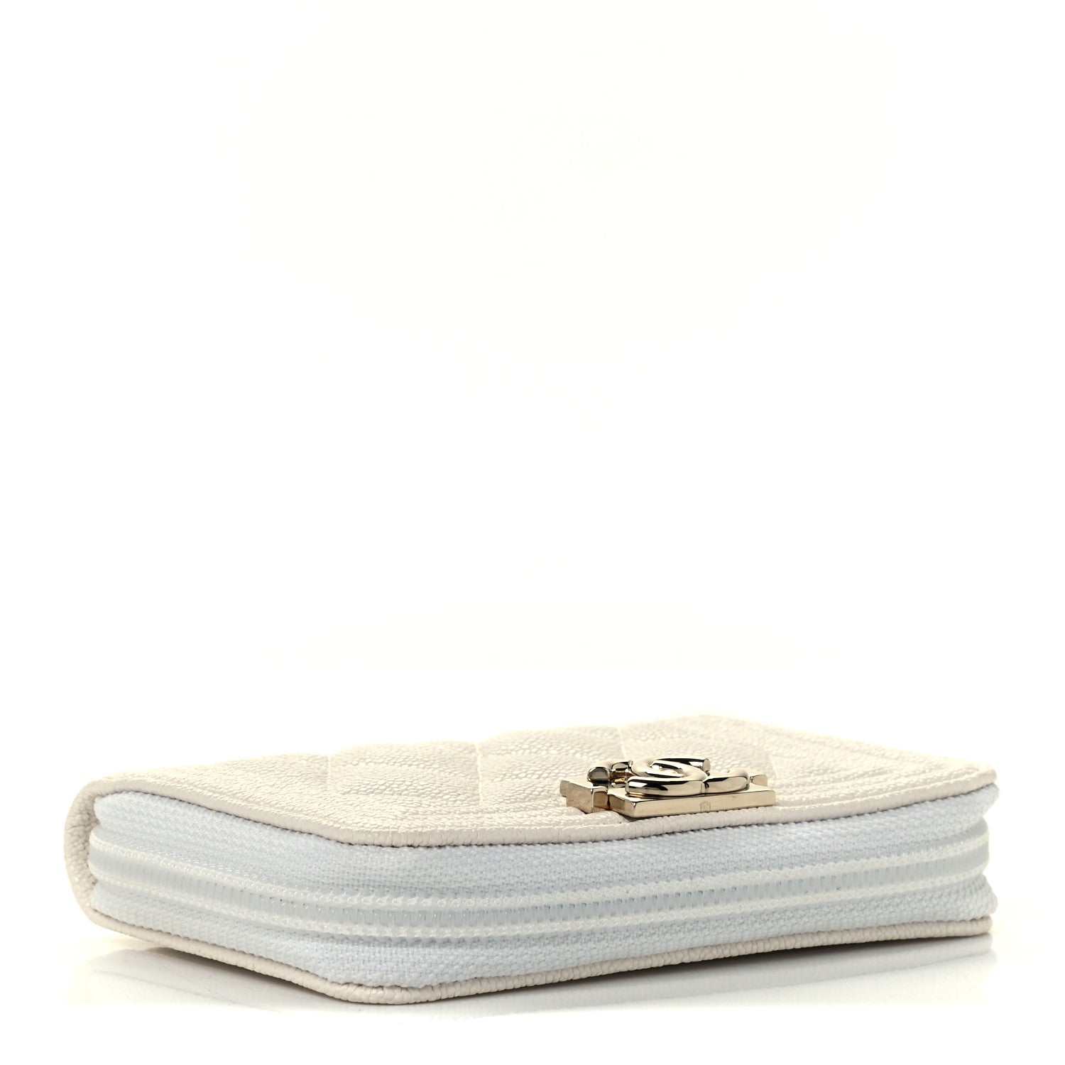 Chanel Caviar Quilted Boy Zip Around Coin Purse Wallet White 4 of 9