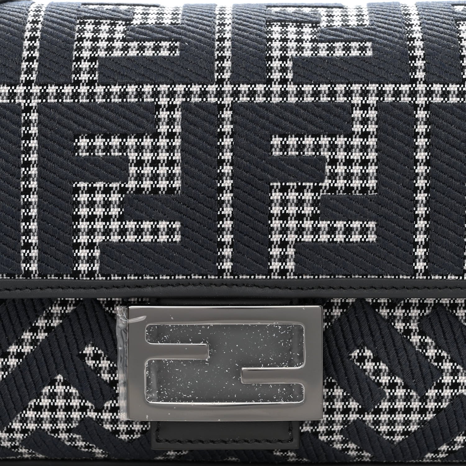 Fendi Wool Vitello King Houndstooth FF Embroidered Baguette Grigio Anthracite 8 of 10
