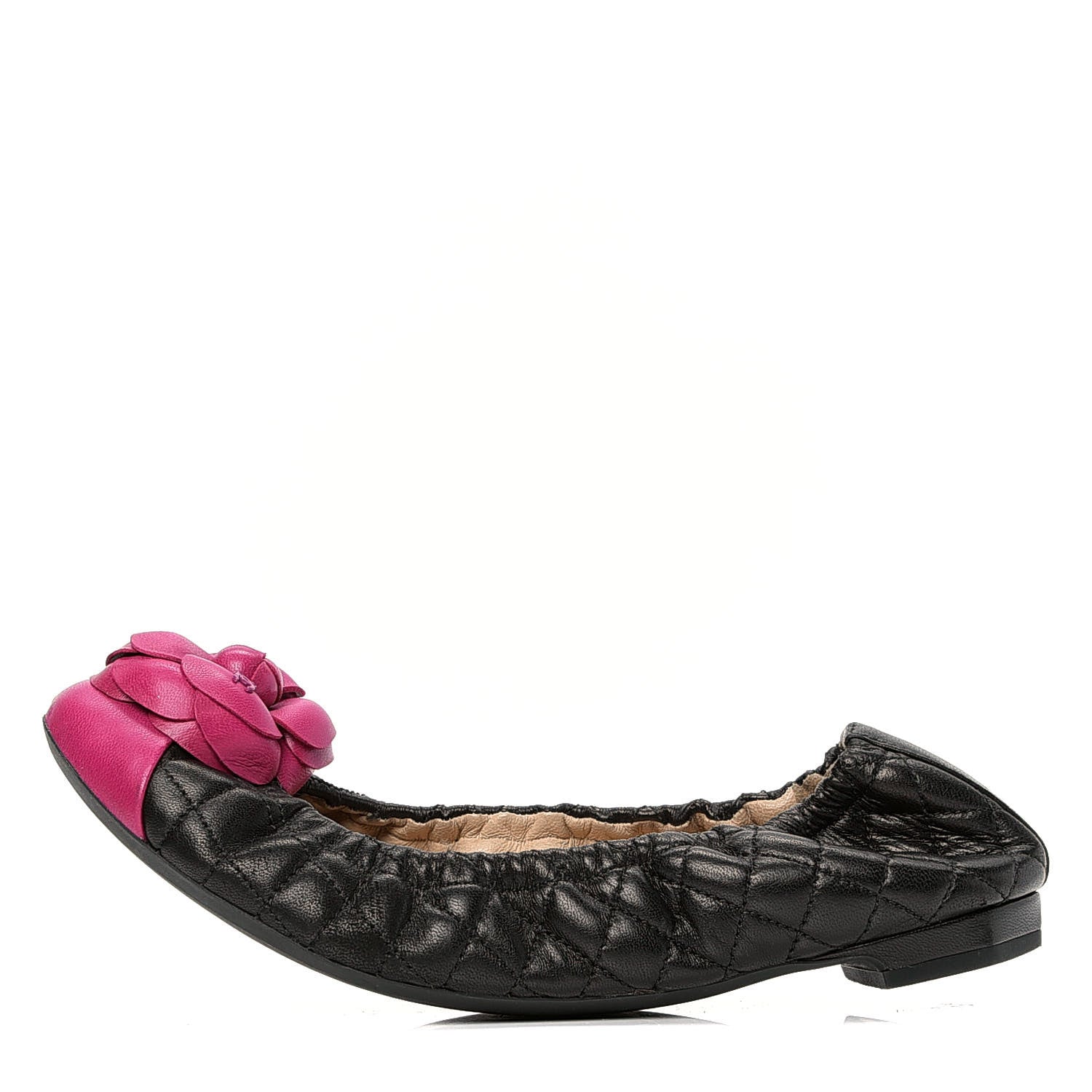 Chanel Lambskin Elastic Camellia Ballerina Flats 36 Black Pink 1 of 6
