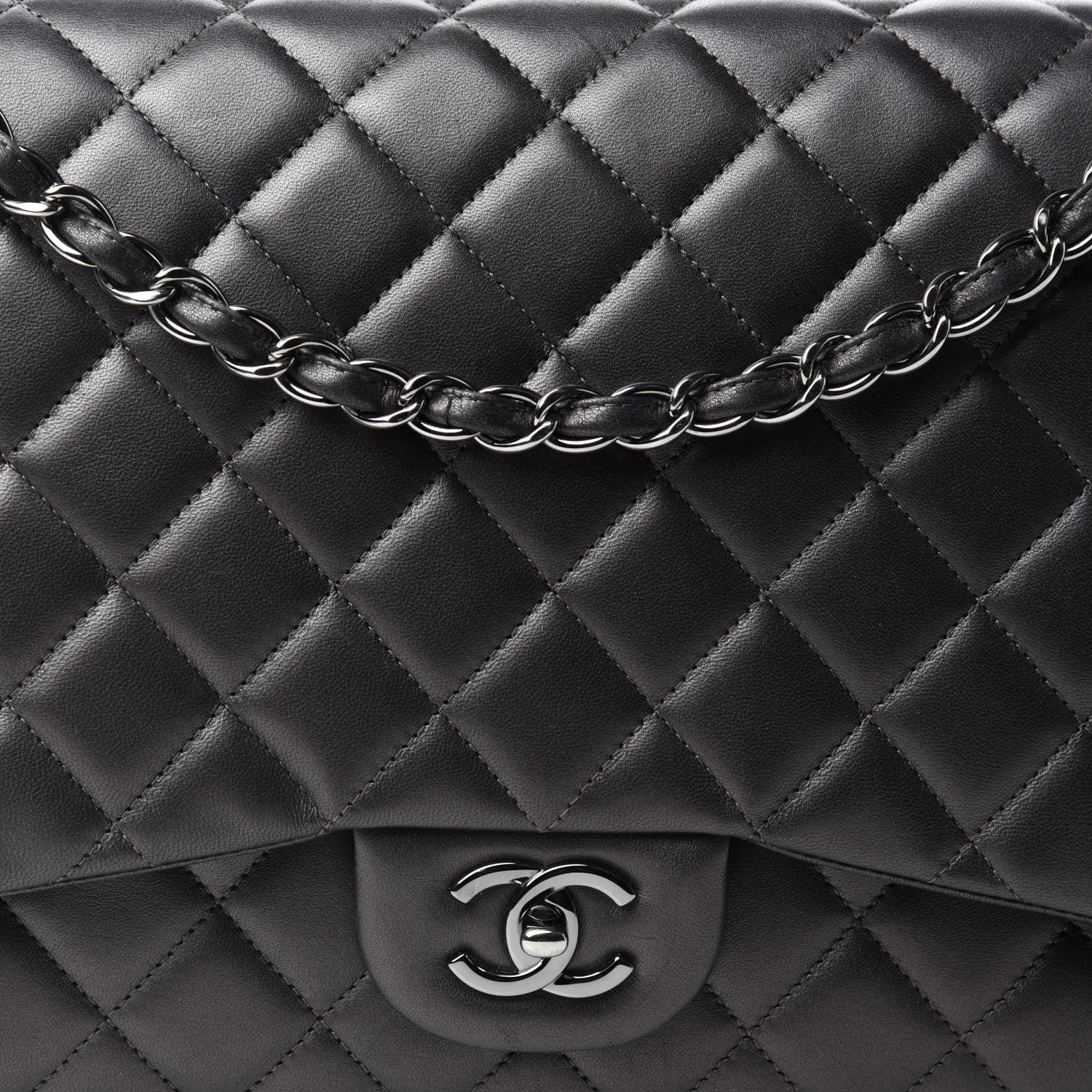 Chanel Metallic Lambskin Quilted Maxi Single Flap Dark Grey 13 of 13