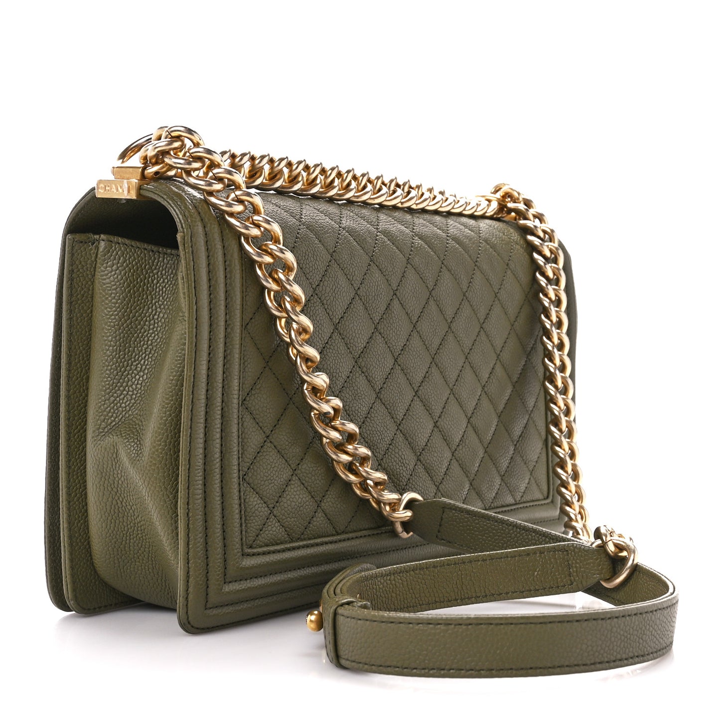 Caviar Quilted New Medium Boy Flap Khaki