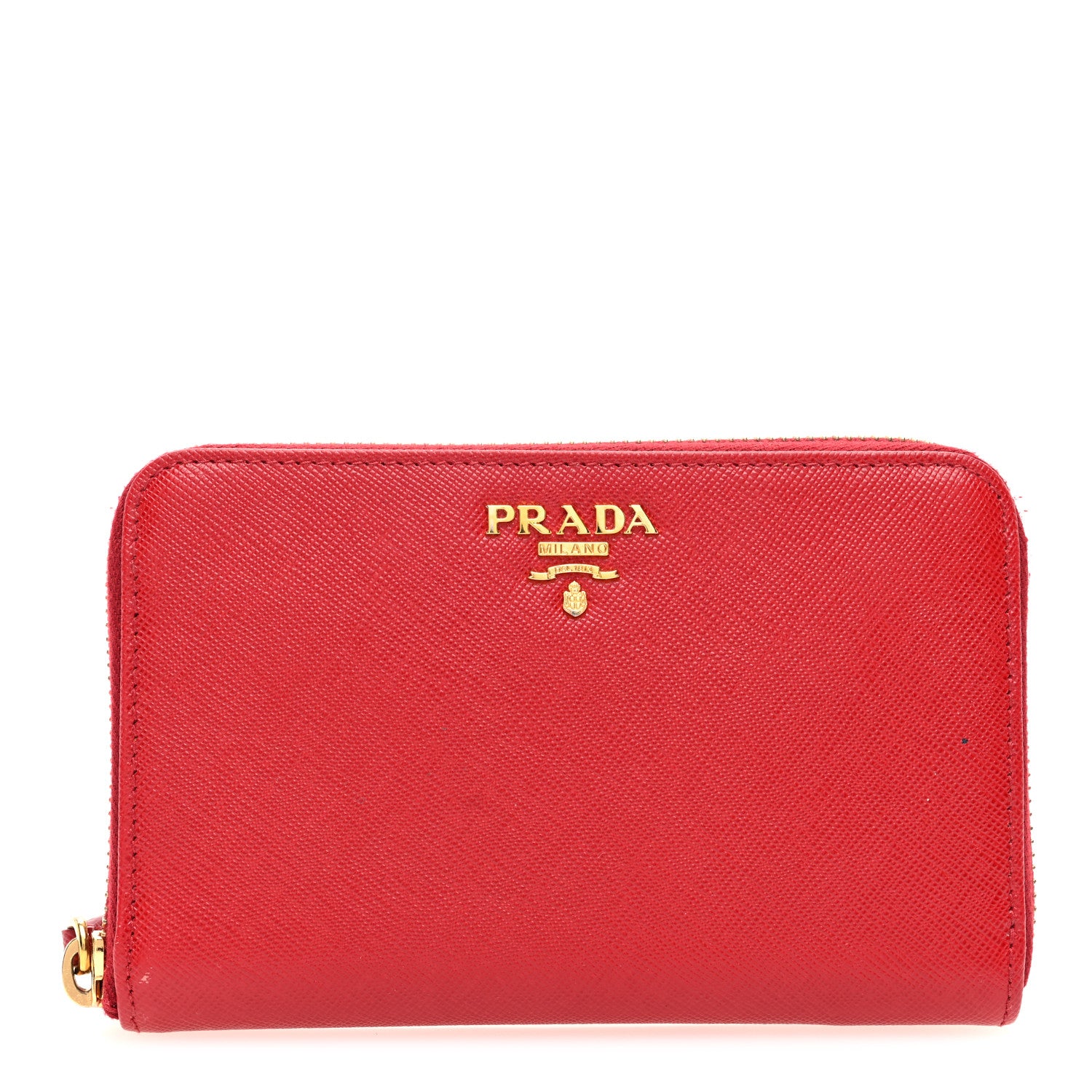 Prada Saffiano Metal Zip Around Wallet Fuoco 1 of 6