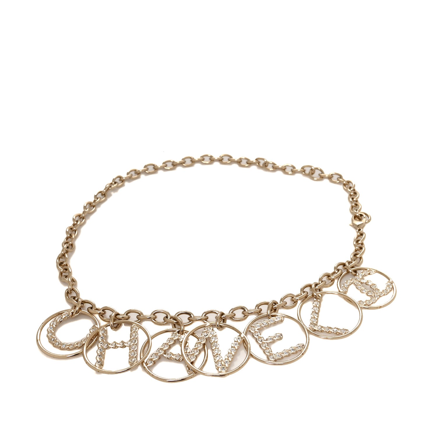 Metal Strass Crystal Chain Logo Belt Gold