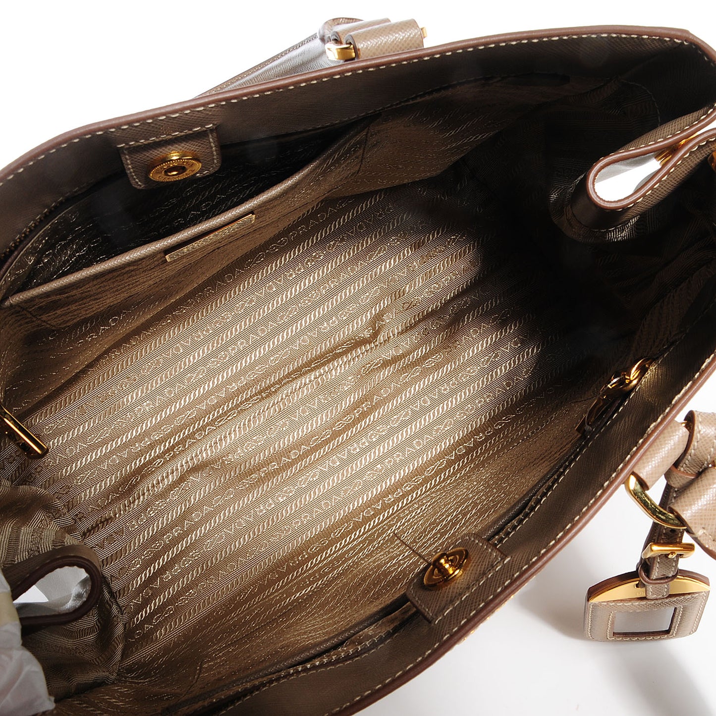 Saffiano Lux Bi-Color Tote Visone Talco