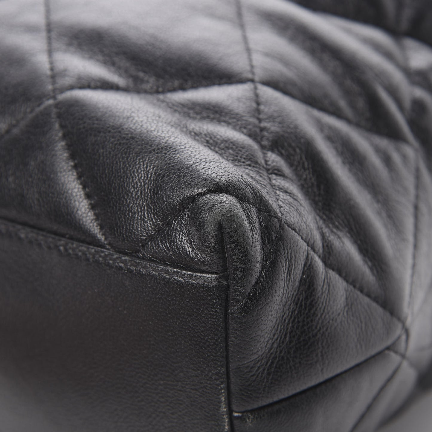 Lambskin Quilted Drawstring Shopping Bag Black