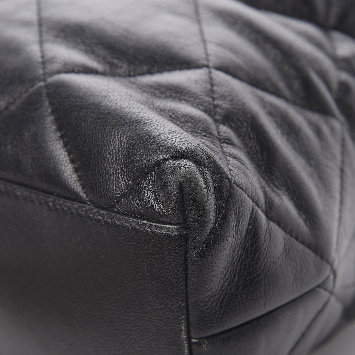 Chanel Lambskin Quilted Drawstring Shopping Bag Black 10 of 14