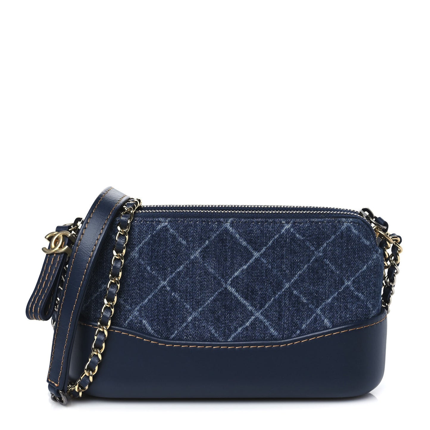 Denim Calfskin Quilted Small Gabrielle Clutch With Chain Blue