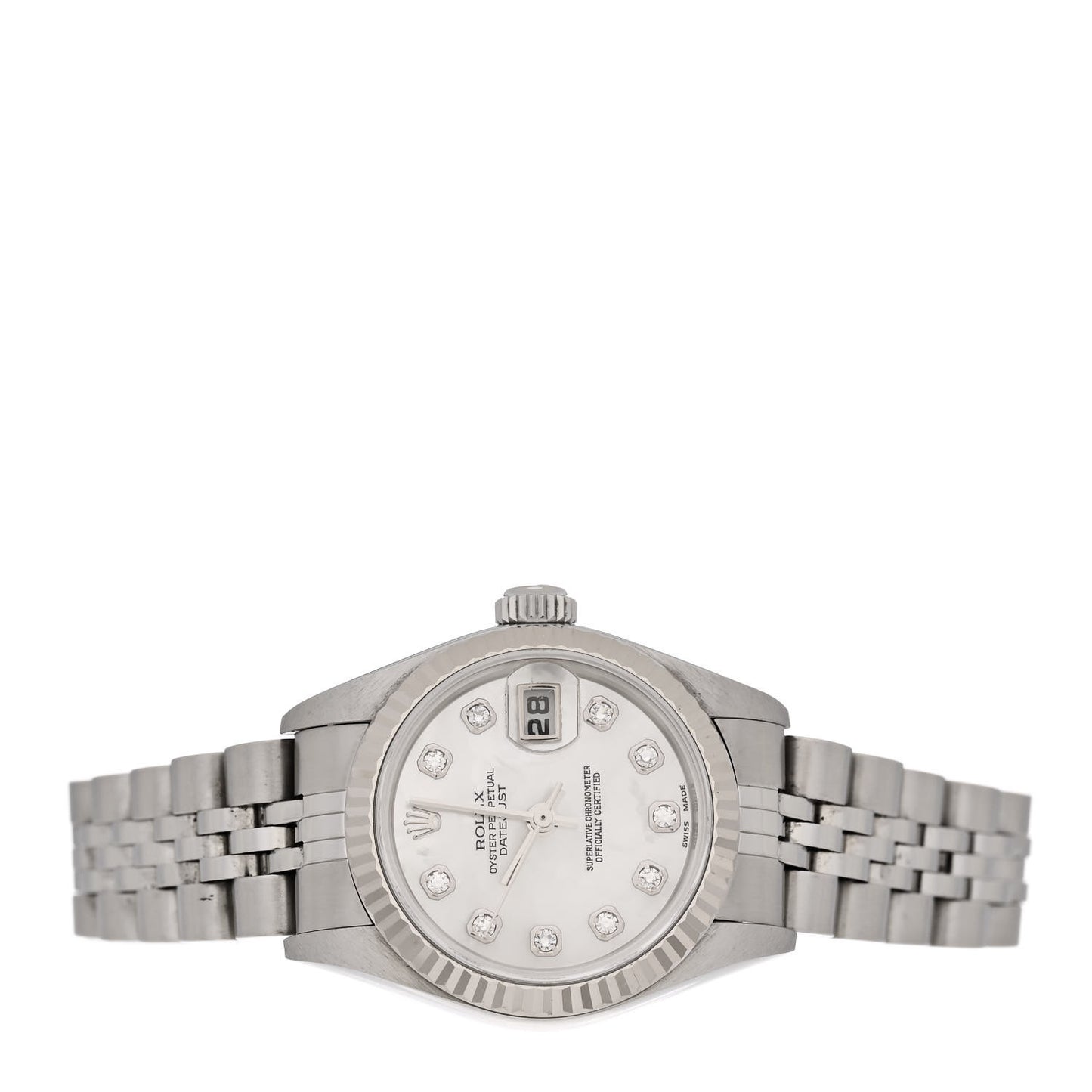 Stainless Steel 18K White Gold Diamond Mother of Pearl 26mm Oyster Perpetual Datejust Watch 79174