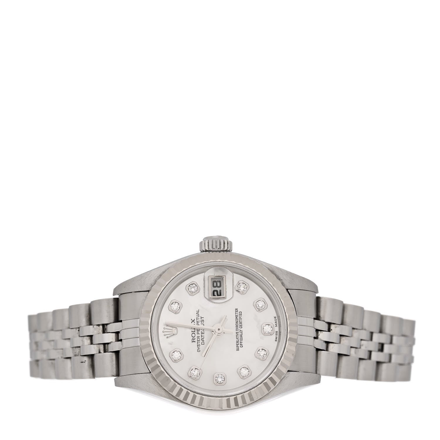 Rolex Stainless Steel 18K White Gold Diamond Mother of Pearl 26mm Oyster Perpetual Datejust Watch 79174 2 of 5