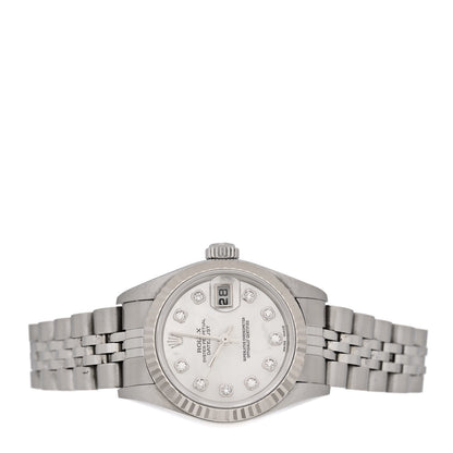 Rolex Stainless Steel 18K White Gold Diamond Mother of Pearl 26mm Oyster Perpetual Datejust Watch 79174 2 of 5