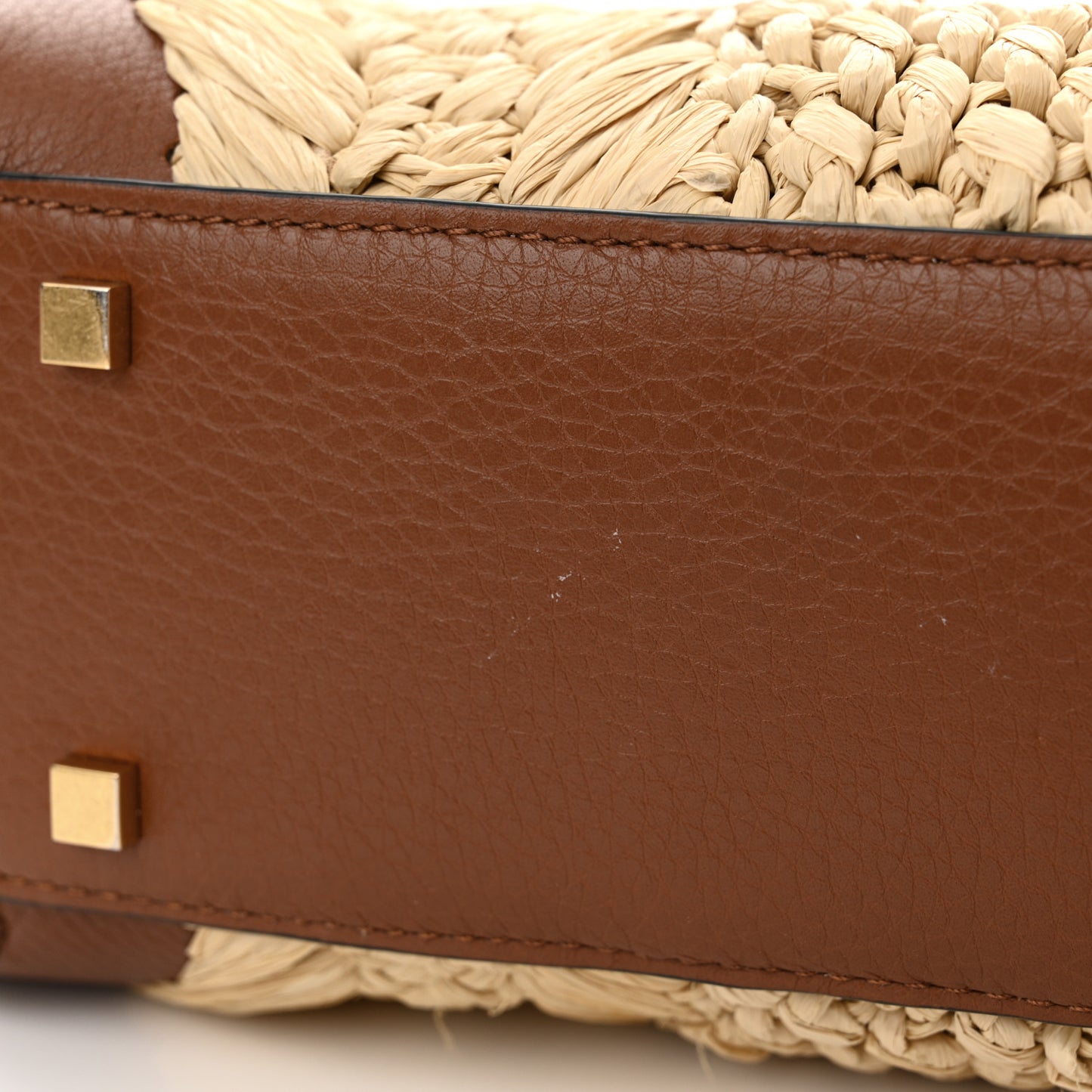 Raffia Calfskin Small Vlogo Signature Tote Natural Saddle Brown