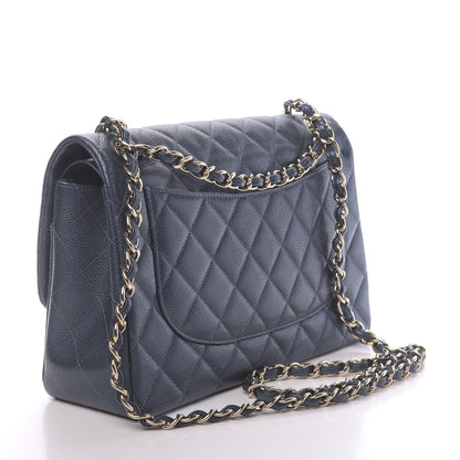 Chanel Iridescent Caviar Quilted Jumbo Double Flap Dark Blue 3 of 12