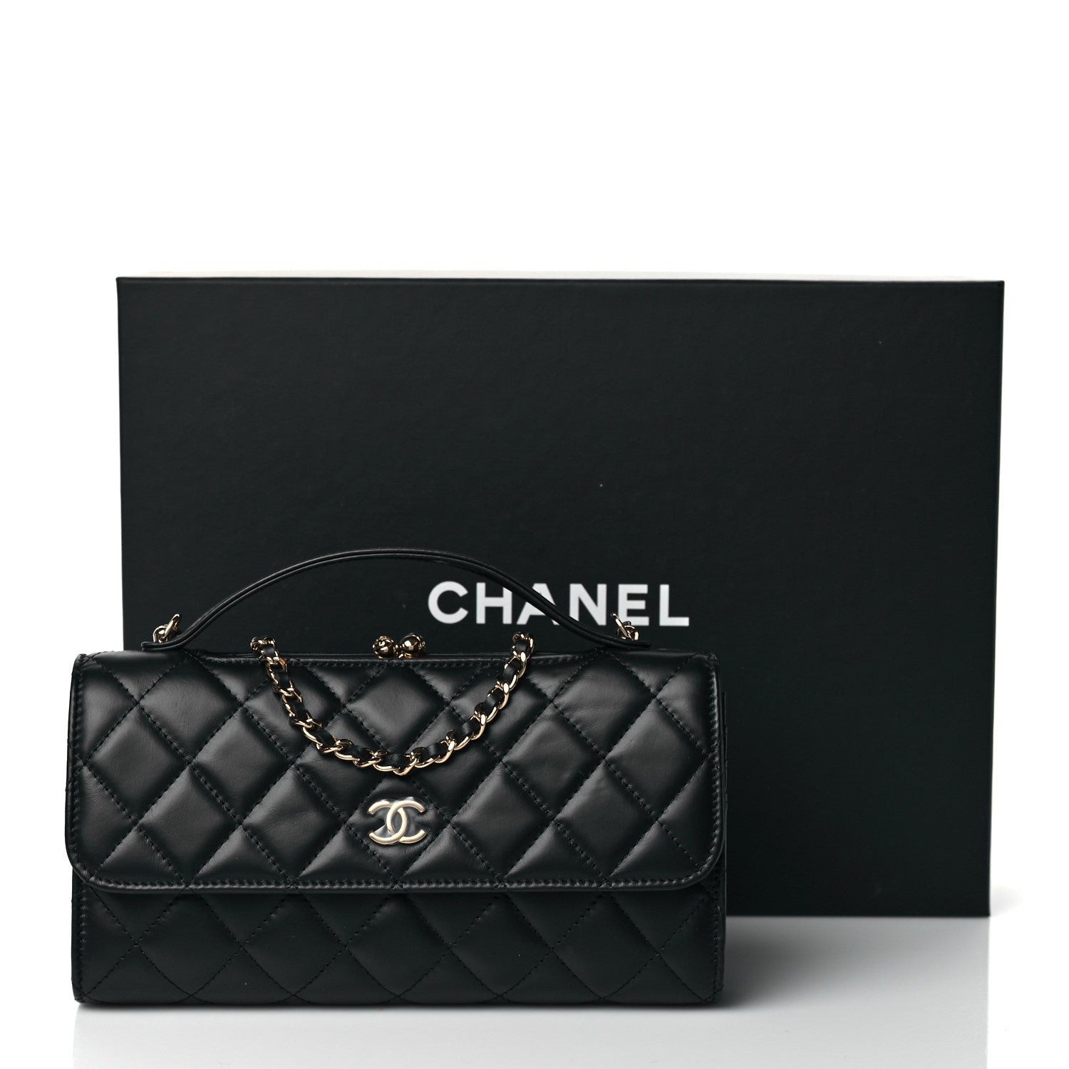 Chanel Shiny Calfskin Quilted Flap Phone Holder With Chain Black 11 of 11