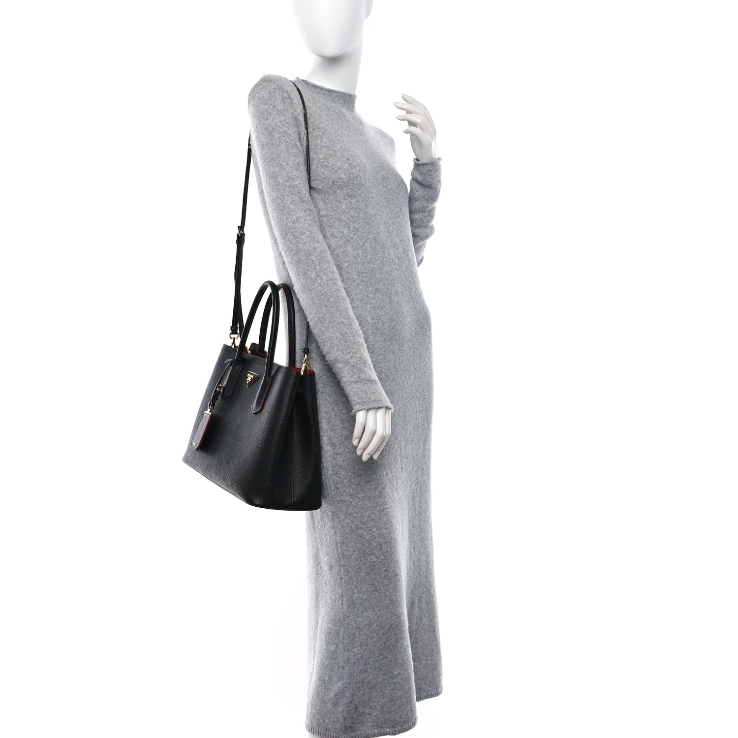 Prada Saffiano Cuir Medium Double Bag Black Fuoco 2 of 10